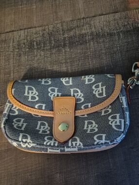 DB Monogram Denim  Wristlet  with Tan Trim